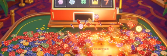 Clever Lever gameplay: a red slot machine pouring chips across a green casino table